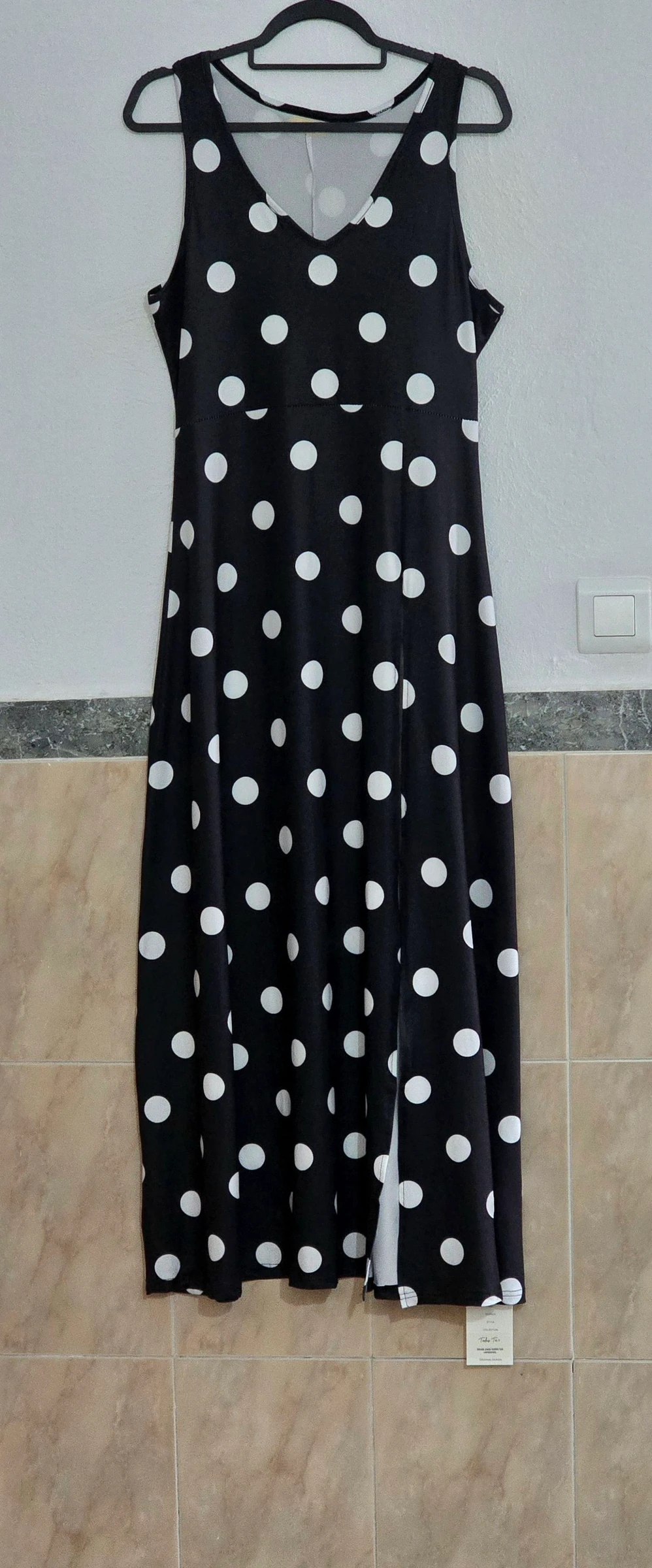 Vestido largo negro con lunares blancos, Talla M